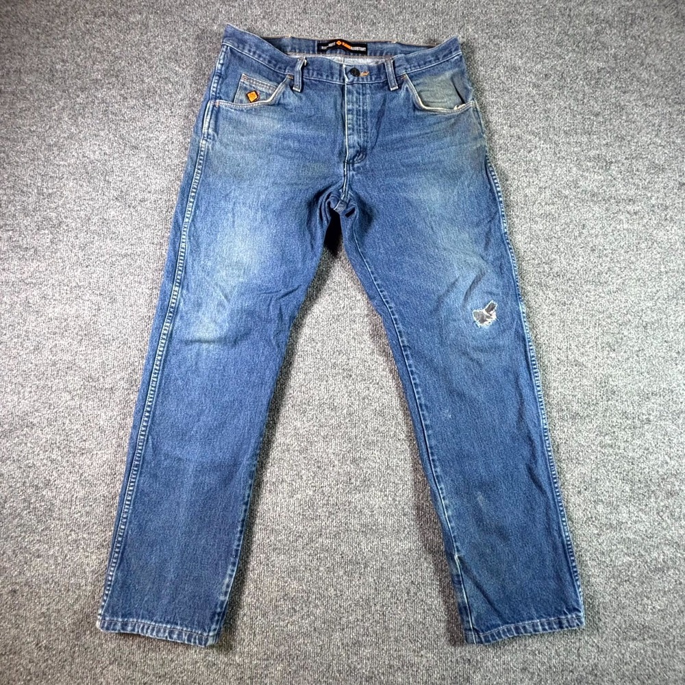 Wrangler FR47MLW Jeans Mens 35x32 Blue Cotton Denim Straight FR Workwear